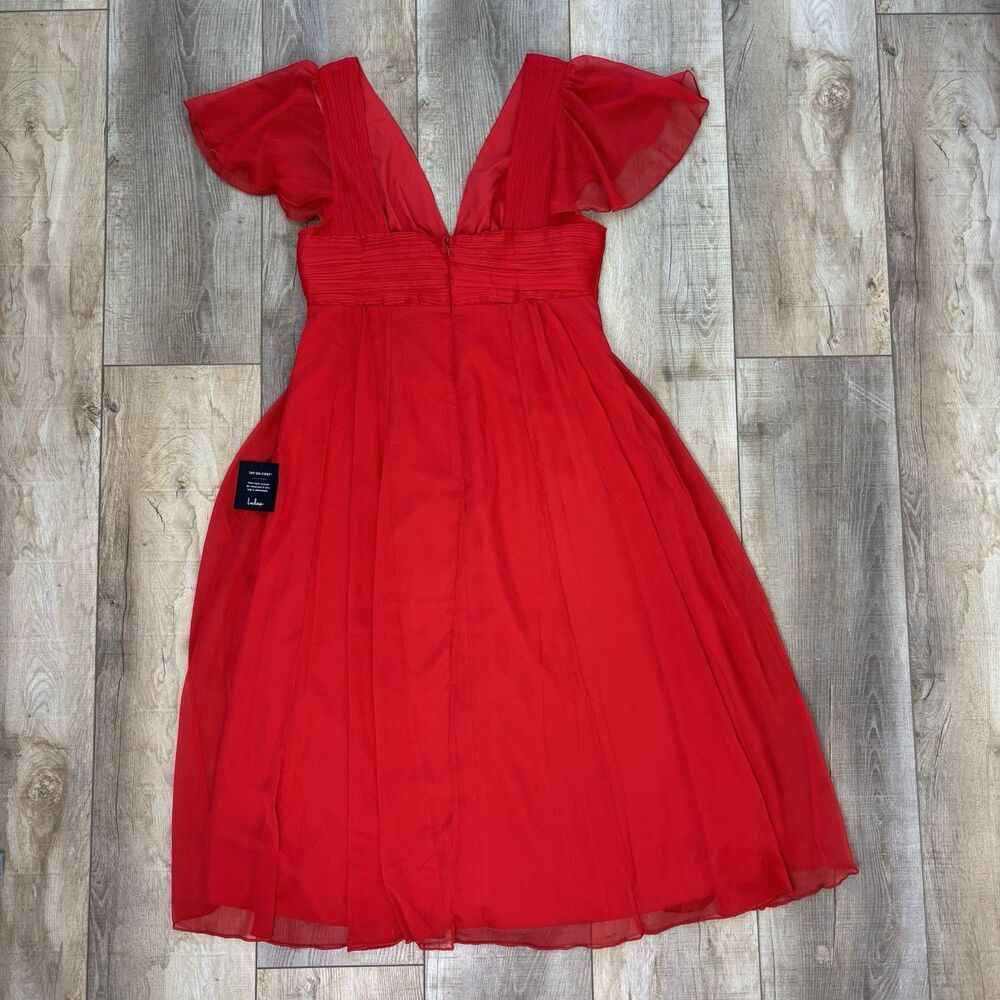 Lulus Women Dress XL Ideal Perception Midi Red Flutter Sleeve V Neck Wedding NWT - Picture 11 of 16